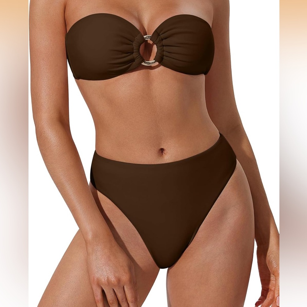 Brand new Women Bandeau O Ring Bikini Sets Tie Back High Waisted Swimsuit